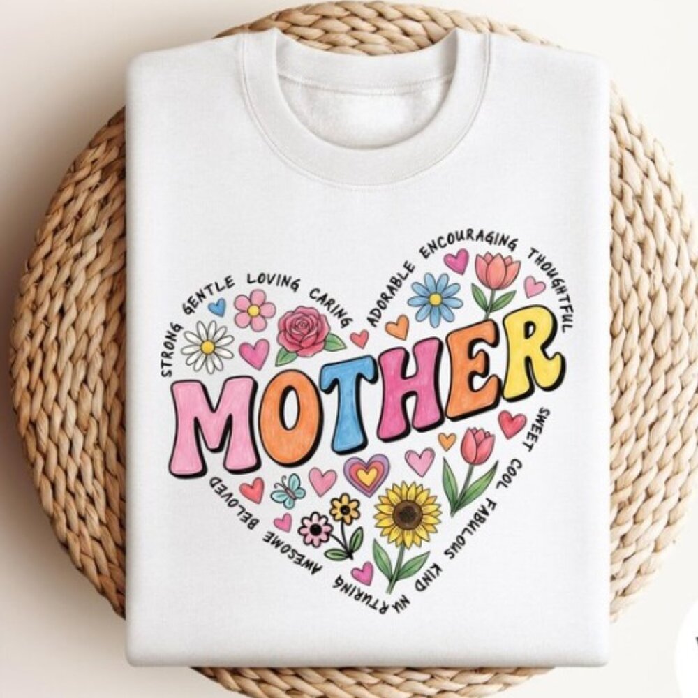Mother Retro Floral Heart T-shirt, Mothers Day T-shirt